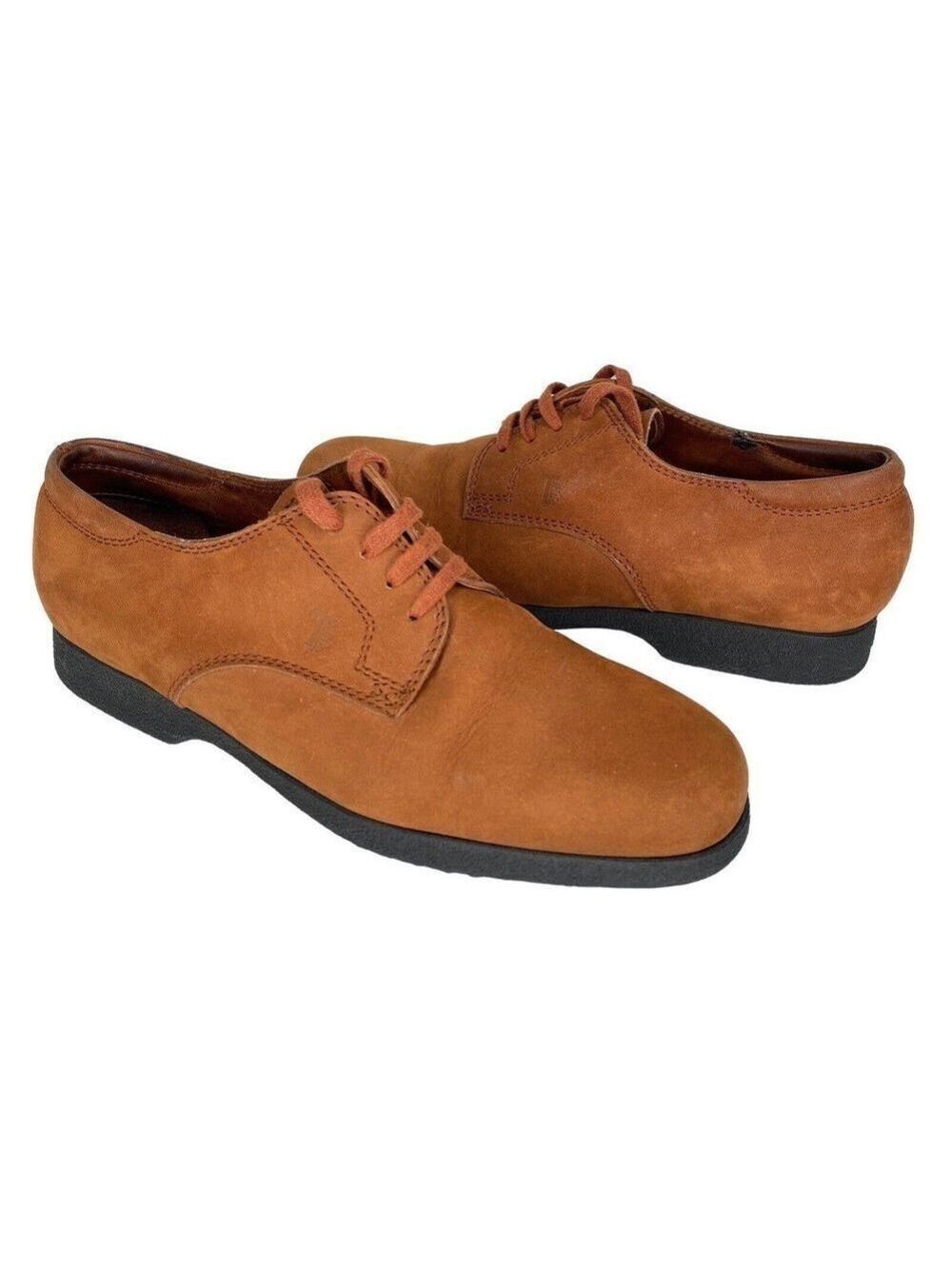 Tod’s Derby Loafers Womens Sz 39.5/9M Cognac Suede Leather Lace Up Menswear